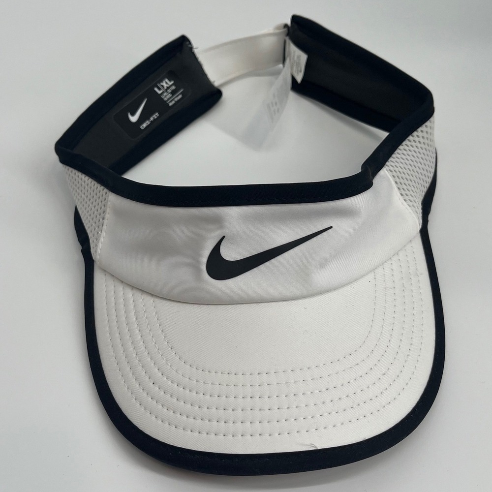 Nike Ace Visor Dri-FIT White Black Mesh Athletic Sun Hat L/XL 723075-100